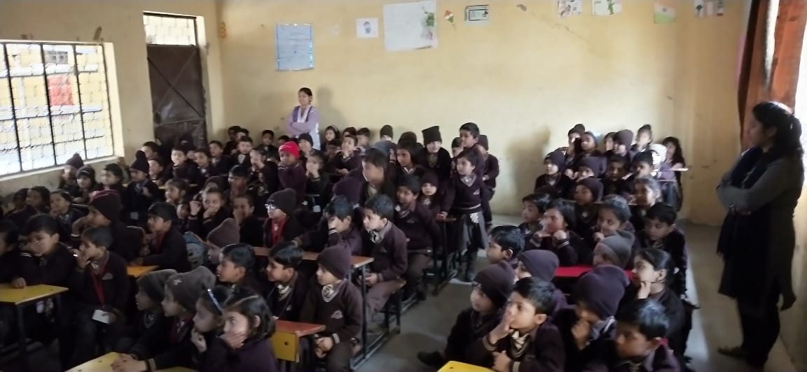 A school assembly during a GullyBaba Kids storytelling session